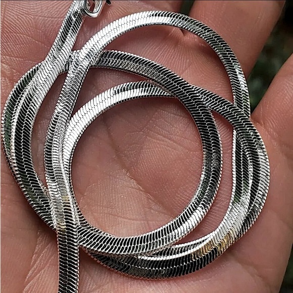 Sterling Silver Herringbone Flat Snake Necklace - Picture 14 of 16